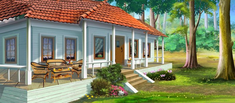 Country house with a veranda illustration