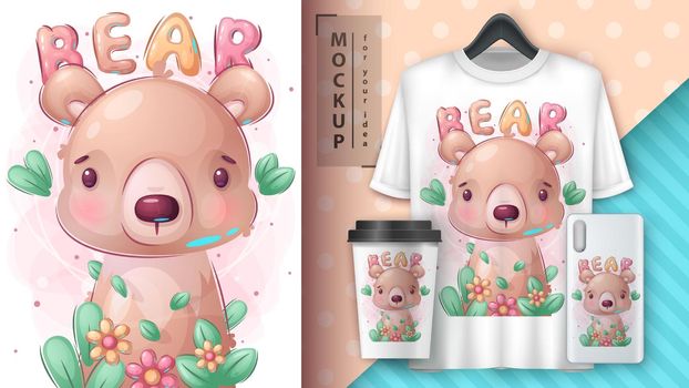 Bear in flower poster and merchandising
