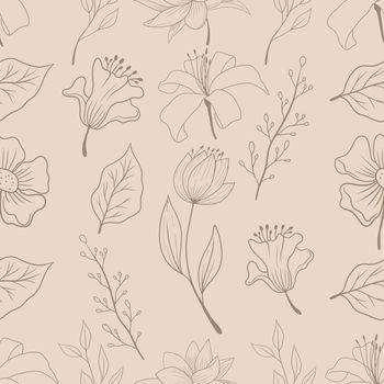 Seamless doodle outline floral cartoon pattern