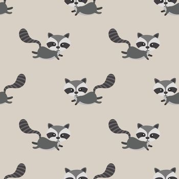Seamless adorable raccoon cartoon pattern
