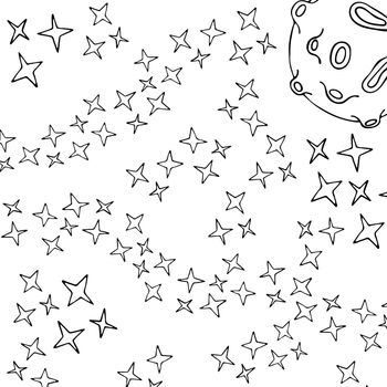 Sketch with Space Coloring Page on White Background. Astronomy Science.