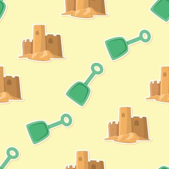 Seamless sand castle sticker in summer cartoon pattern