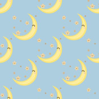 Seamless moon night cartoon pattern