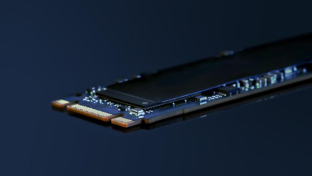 SSD M2 disk close up on dark background