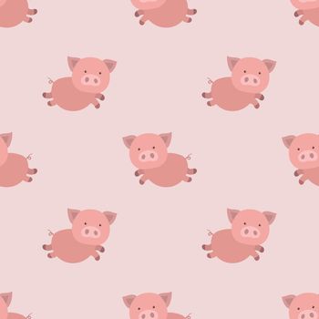 Seamless adorable pig cartoon pattern