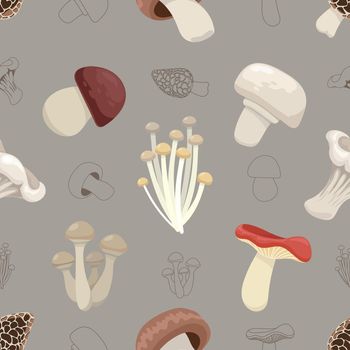 Seamless doodle mushroom cartoon pattern