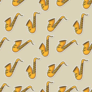 Seamless saxophone cartoon sticker pattern