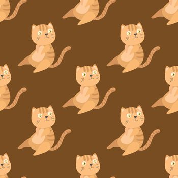 Seamless adorable cat cartoon pattern