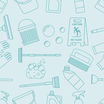 Seamless cleaning equipment outline cartoon pattern