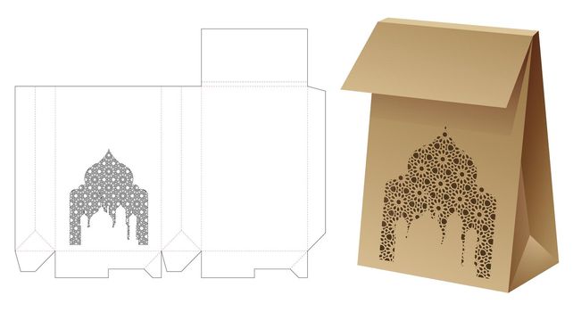 Flip bag with stencil Arabic pattern die cut template and 3D mockup
