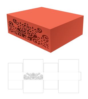 Carton with stenciled pattern die cut template and 3D mockup