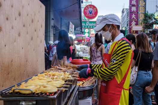 Grilled squid, China town Bangkok Thailand, Calamari fish bbq on the market