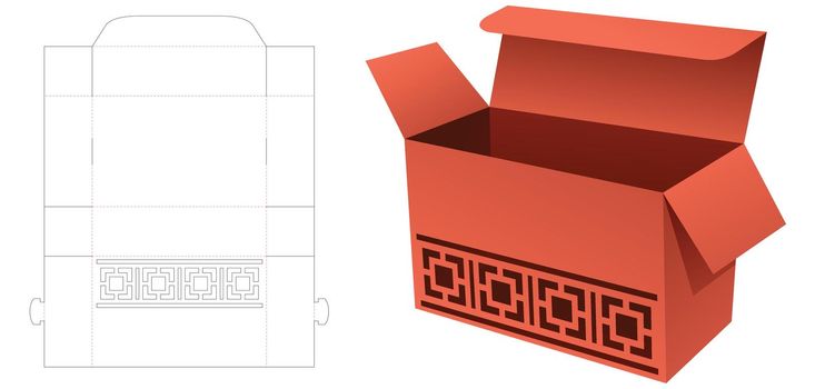 Folding box with stenciled Chinese pattern die cut template