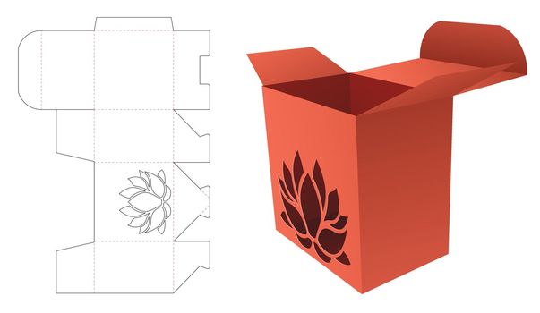 Box with stenciled lotus die cut template and 3D mockup