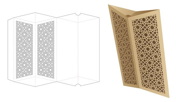Pillow box with stenciled Arabic pattern die cut template and 3D mockup