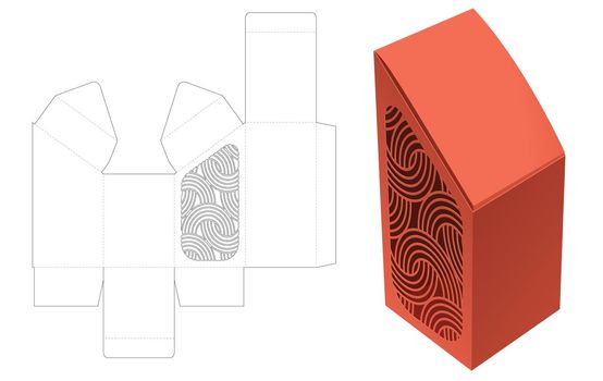 sloped tall box with curved pattern window die cut template and 3D mockup