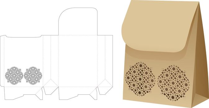 Paper stenciled flip bag die cut template and 3D mockup