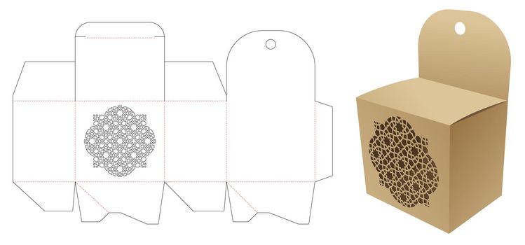 Mini box and hang hole with stenciled Arabic pattern die cut template and 3D mockup