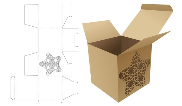 Square box with stenciled Arabic shaped star die cut template and 3D mockup