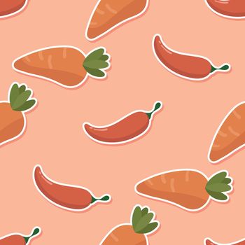 Seamless carrot and paprika cartoon sticker pattern