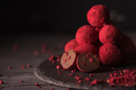 chocolate truffle with raspberry powder