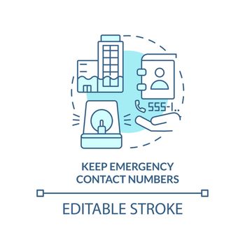 Keep emergency contact numbers turquoise concept icon