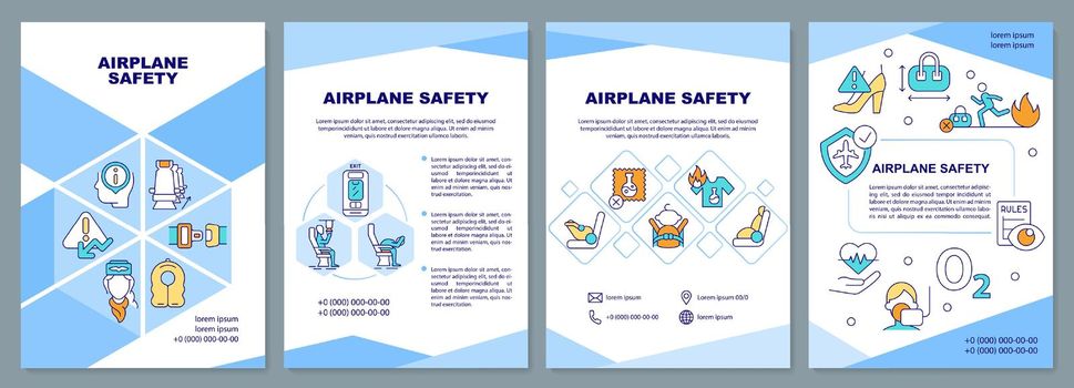 Airplane safety blue brochure template