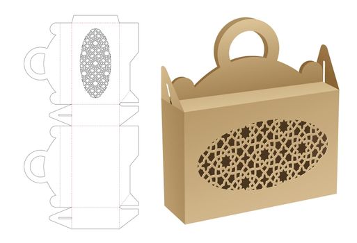 Handle box with stenciled Arabic pattern die cut template and 3D mockup