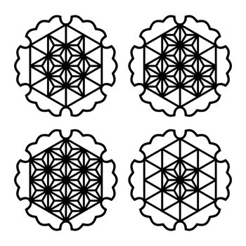 A set of six design elements using the Japanese style of Kumiko zaiku.