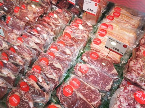 Singapore orchad road 1 june 2021, raw red meat display for sale at shop