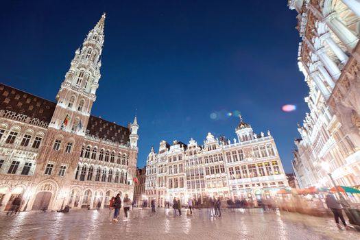 Wide angle view of the Grand Place in Brussels.