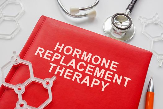 Book about hormone replacement therapy and molecule models.