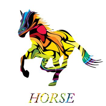 Colorful abstract silhouette of a galloping horse