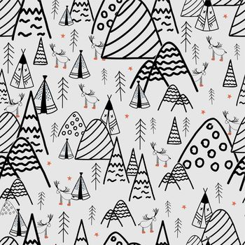 Seamless digital paper for children. Seamless pattern with deers. Reindeer. Scandinavian style. Light gray background.Modern vector illustration for textile and fabric design