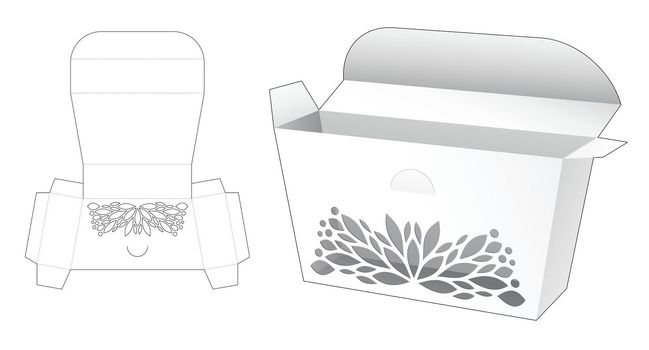 Unequal rectangular stenciled box die cut template and 3D mockup
