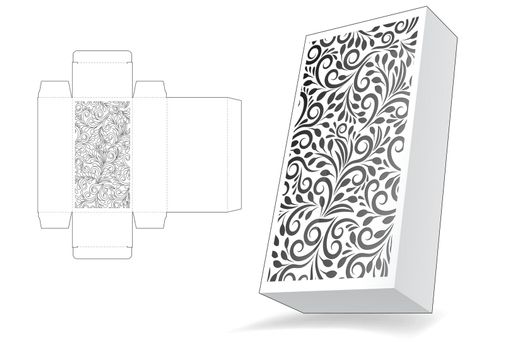 Box with stenciled floral die cut template and 3D mockup