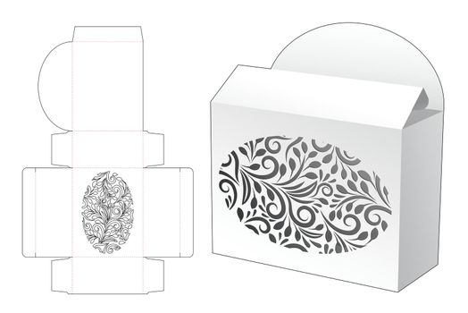 Rectangular stenciled floral box die cut template and 3D mockup