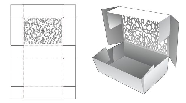 Stenciled folded box die cut template and 3D mockup