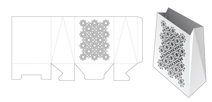 Cardboard stenciled Arabic pattern bag die cut template and 3D mockup