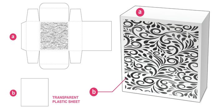 Box with stenciled pattern die cut template and 3D mockup