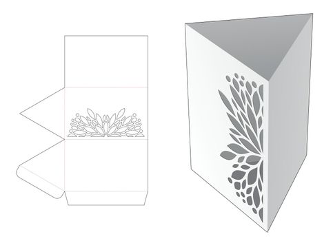 triangular shaped stationery box with stenciled mandala die cut template and 3D mockup