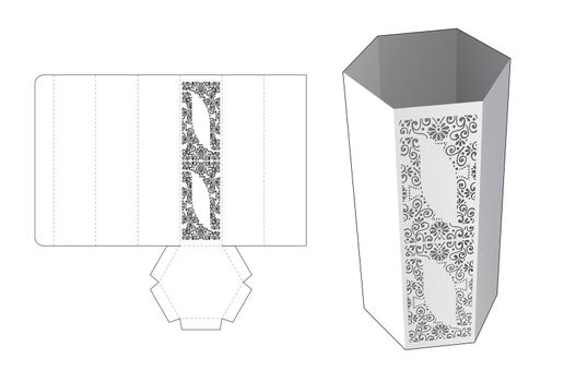 Stenciled tall hexagonal die cut template and 3D mockup