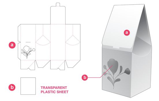 Bag box with flower window and transparent plastic sheet die cut template