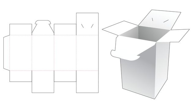Packaging box with locked point die cut template