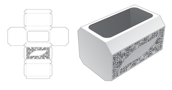 Octagonal container box with stenciled pattern die cut template and 3D mockup