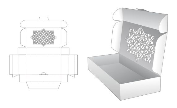 Stenciled Arabic pattern folding box die cut template and 3D mockup