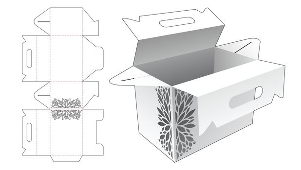 Cardboard handle stenciled pattern box die cut template and 3D mockup