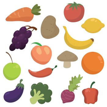 Fruits and vegeables in flat style