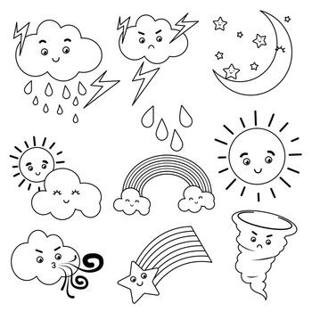 Hand drawn weather cute cartoon outline