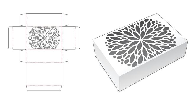 Packaging with stenciled mandala window die cut template